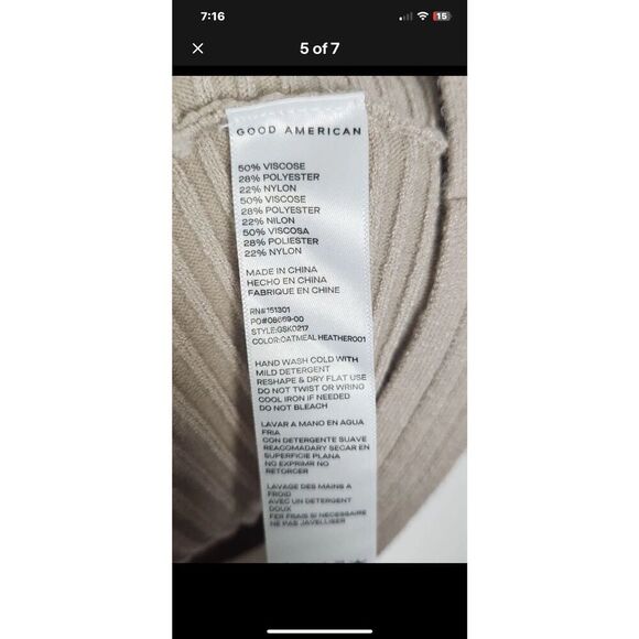 Good American Women's Sz 7 XXXL Oversized Ribbed Cropped Sweater In Oatmeal - Picture 4 of 5